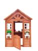 All Wooden Kids Playhouse with 2 windows and flowerpot holder; 42"Lx46'Wx55"H; Golden Red