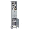 Grey Tall Bathroom Cabinet; Freestanding Storage Cabinet with 3 Drawers and Adjustable Shelf; MDF Board with Painted Finish