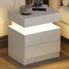 Modern White Nightstand with LED Light 2 Drawers Flipping Top Storage Bedroom Furniture bedside table