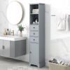 Grey Tall Bathroom Cabinet; Freestanding Storage Cabinet with 3 Drawers and Adjustable Shelf; MDF Board with Painted Finish