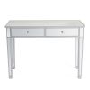 Mirrored 2-Drawer Media Console Table, Makeup Table Desk Vanity for Women Home Office Writing Desk Smooth Matte Silver Finish with Faux Crystal Knobs