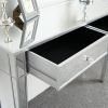 Mirrored 2-Drawer Media Console Table, Makeup Table Desk Vanity for Women Home Office Writing Desk Smooth Matte Silver Finish with Faux Crystal Knobs