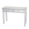 Mirrored 2-Drawer Media Console Table, Makeup Table Desk Vanity for Women Home Office Writing Desk Smooth Matte Silver Finish with Faux Crystal Knobs