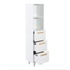 Tall Cabinet; Wooden Slim Floor Cabinet with Shelves &amp; Drawer; White