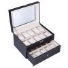 20 Compartments Dual Layers Elegant Wooden Watch Collection Box Black--YS