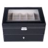 20 Compartments Dual Layers Elegant Wooden Watch Collection Box Black--YS