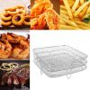 Air Fryer Baskets 8 inch Stackable Air Fry Crisper Basket 304 Stainless Steel Crisper Tray for Oven Air Fryer Accessory 3 Piece Square