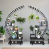 Artisasset 2pcs 6 Tiers Semicircular Iron Wood With Wheels Iron Planter Black