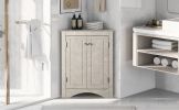 White Marble Triangle Bathroom Storage Cabinet with Adjustable Shelves; Freestanding Floor Cabinet for Home Kitchen