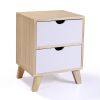 One Set of Wooden Nightstand with Two Drawers, End Table with Tall Legs, Multiple Usages Bedside Table, Indoors, Burlywood & White XH