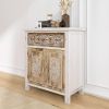 Weathered Wood Cabinet with 1 Drawer and 2 Doors Vintage Accent Storage Cabinet for Entryway;  Living Room