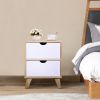 One Set of Wooden Nightstand with Two Drawers, End Table with Tall Legs, Multiple Usages Bedside Table, Indoors, Burlywood & White XH