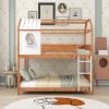 Full over Full Size House Bunk Bed with Window and Little Shelf,Full-Length Guardrail,Natural