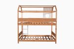 Full over Full Size House Bunk Bed with Window and Little Shelf,Full-Length Guardrail,Natural