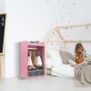 Kids Costume Organizer; Costume Rack; Kids Armoire; Open Hanging Armoire Closet with Mirror-PINK