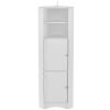 Tall Bathroom Corner Cabinet; Freestanding Storage Cabinet with Doors and Adjustable Shelves; MDF Board; White