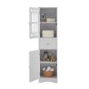 Tall Bathroom Cabinet; Freestanding Storage Cabinet with Drawer and Doors; MDF Board; Acrylic Door; Adjustable Shelf; White