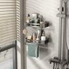 Shower Shelves Adhesive Shower Caddy Gray Shower Organizer 2 Pack Shower Rack Rustproof Bathroom Shelf with Towel Bar and Removable Hooks