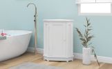 White Bathroom Cabinet Triangle Corner Storage Cabinet with Adjustable Shelf Modern Style MDF Board