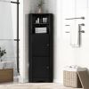 Tall Bathroom Corner Cabinet, Freestanding Storage Cabinet with Doors and Adjustable Shelves, MDF Board, Black