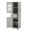 Tall Bathroom Cabinet; Freestanding Storage Cabinet with Drawer and Doors; MDF Board; Acrylic Door; Adjustable Shelf; Grey