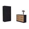 Crete 2 Piece Bedroom Set, Armoire + Drawer Dresser, Black / Pine