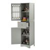 Tall Bathroom Cabinet; Freestanding Storage Cabinet with Drawer and Doors; MDF Board; Acrylic Door; Adjustable Shelf; Grey