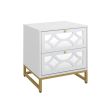 2 drawer nightstand,Small Bedside Table with 2 Drawers,White Mirrored Nightstand,with Gold Legs, Side Table with Storage for Bedroom, Living Room