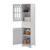 Tall Bathroom Cabinet; Freestanding Storage Cabinet with Drawer and Doors; MDF Board; Acrylic Door; Adjustable Shelf; White