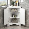 White Triangle Bathroom Storage Cabinet with Adjustable Shelves; Freestanding Floor Cabinet for Home Kitchen