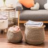 Cotton Linen Laundry Basket Set for bathroom (Black&Brown)