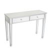 Mirrored 2-Drawer Media Console Table, Makeup Table Desk Vanity for Women Home Office Writing Desk Smooth Matte Silver Finish with Faux Crystal Knobs