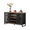 Miltifunctional Industrial Storage Cabinet; Wine Bar Cabinet for Liquor and Glasses; TV Stand & Media Entertainment Center Console Table