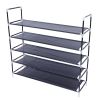 Simple Assembly 5 Tiers Non-woven Fabric Shoe Rack with Handle Black RT