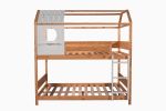 Full over Full Size House Bunk Bed with Window and Little Shelf,Full-Length Guardrail,Natural