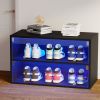 High Quality 2 Doors Wooden Shoes Rack Shoes Cabinet Shoes Storage with LED Light Glass Doors