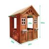 All Wooden Kids Playhouse with 2 windows and flowerpot holder; 42"Lx46'Wx55"H; Golden Red