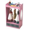 Kids Costume Organizer; Costume Rack; Kids Armoire; Open Hanging Armoire Closet with Mirror-PINK