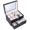 20 Compartments Dual Layers Elegant Wooden Watch Collection Box Black--YS