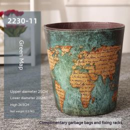 American Retro Industrial Style Large Size Creative Personalized Trash Can (Option: Green Map)