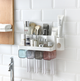 Toothbrush Holder Bathroom Shelving Perforation-free Suction Wall Bathroom Toiletry Set (Option: Shelf-Automatic for a family of two)