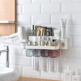 Toothbrush Holder Bathroom Shelving Hole-free Suction Wall (Option: Hair dryer with belt-4 Style)