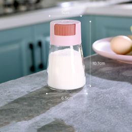 Measurable Control Salt Shaker Kitchen Sealed Glass Seasoning Jar (Color: pink)