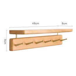 Nordic Style Solid Wood Hanger Japanese Style Entrance Brass Hook Hallway Wall Shelf Black Walnut Coat Hook (Option: Beech-6Hook storage rack)