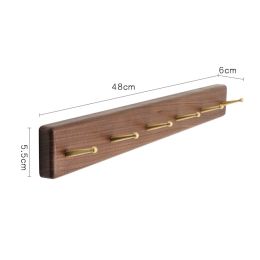 Nordic Style Solid Wood Hanger Japanese Style Entrance Brass Hook Hallway Wall Shelf Black Walnut Coat Hook (Option: Black walnut-6Hook)