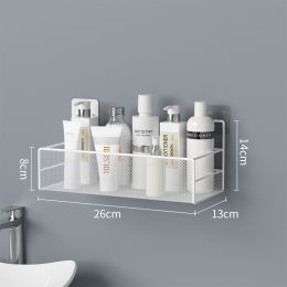 Wall-Mounted Bathroom Shelf No Drill Shower Shampoo Organizer Toilet Accessories (Option: White-S)