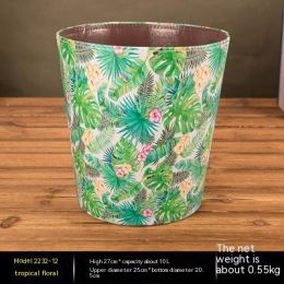 American Retro Industrial Style Large Size Creative Personalized Trash Can (Option: Tropical Small Flowers)