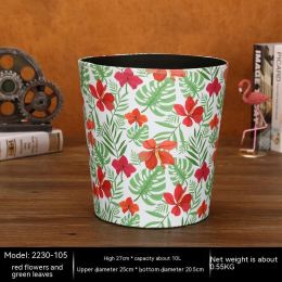 American Retro Industrial Style Large Size Creative Personalized Trash Can (Option: Red Flowers And Green Leaves)