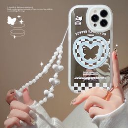 Creative Bracelet Phone Case Mirror Protective Cover (Option: Butterfly With Lanyard-Iphone14PROMAX)