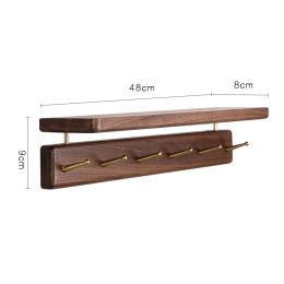 Nordic Style Solid Wood Hanger Japanese Style Entrance Brass Hook Hallway Wall Shelf Black Walnut Coat Hook (Option: Black walnut-6Hook storage rack)